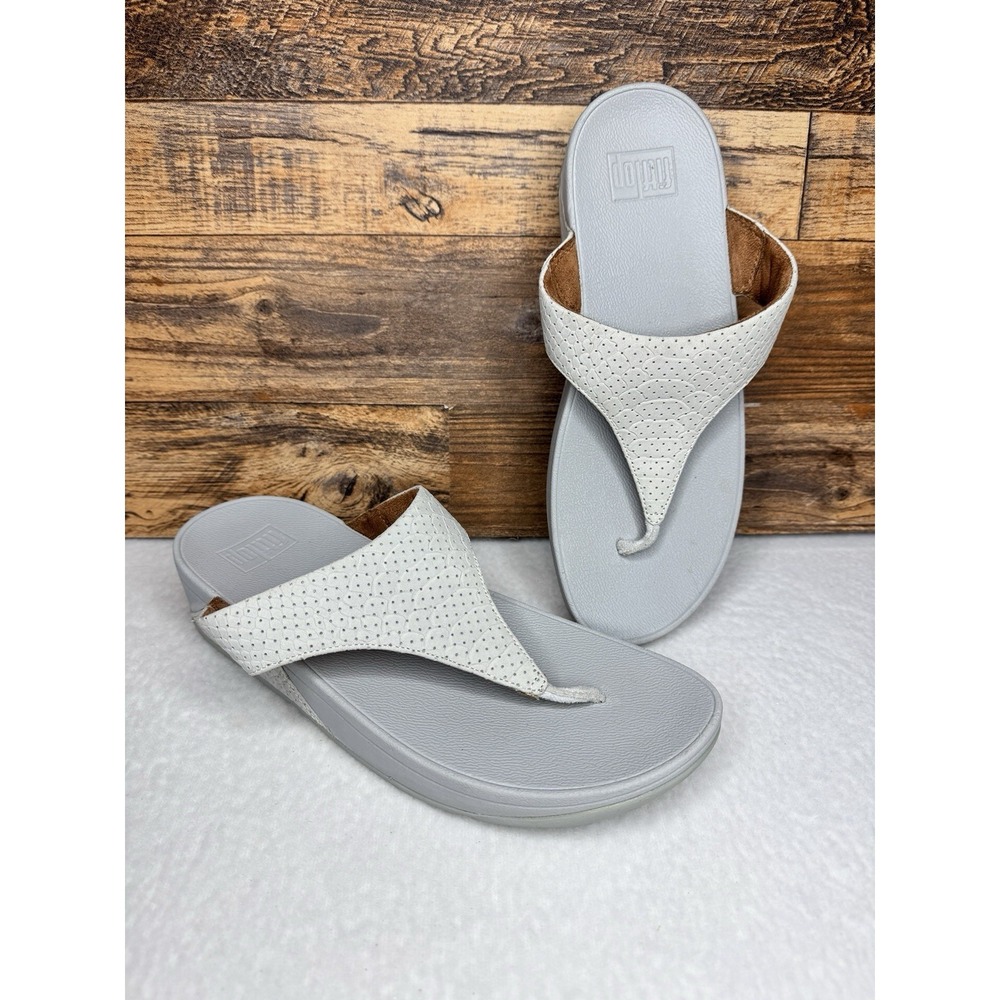 FitFlop Wmn's Lulu Perf Croc-Embossed Leather Toe-post Sandal Gray Sz 10 - NWOB